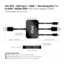 CLUB3D USB Type C + HDMI™ + MiniDisplayPort™ 1.2 to HDMI™ 4K60Hz HDR M/M Active Adapter 32AWG