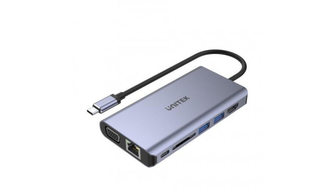 UNITEK uHUB O8+ Wired USB 3.2 Gen 1 (3.1 Gen 1) Type-C Grey