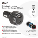 CLUB3D Notebook / Laptop Power Car Charger 63 Watt