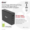 CLUB3D Travel Charger 132W GAN technology, Four port USB Type-A and -C, Power Delivery(PD) 3.0 Suppo