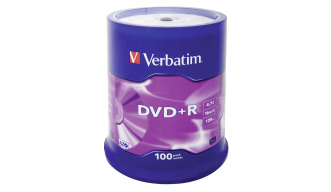 1x100 Verbatim DVD+R 4,7GB 16x Speed, matt silver