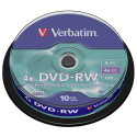 1x10 Verbatim DVD-RW 4,7GB 4x Speed, matte silver Cakebox