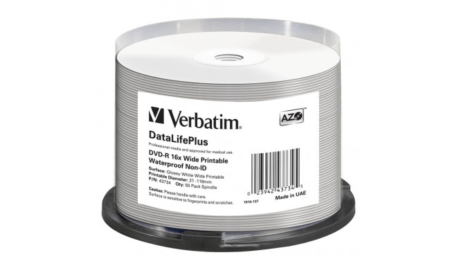 1x50 Verbatim DVD-R 4,7GB 16x Wide glossy waterproof print