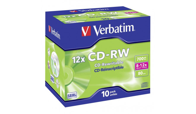 1x10 Verbatim CD-RW 80 / 700MB 8x - 12x Speed, Jewel Case