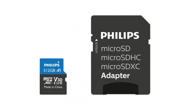 Philips MicroSDXC kaart 512GB klass 10 UHS-I U3 koos adapteriga