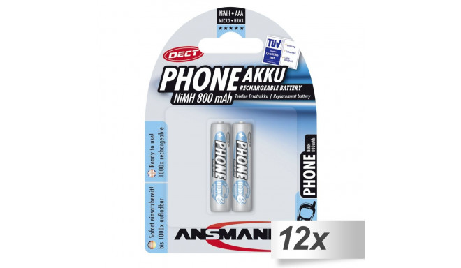 12x2 Ansmann maxE NiMH bat. Micro AAA 800 mAh DECT PHONE