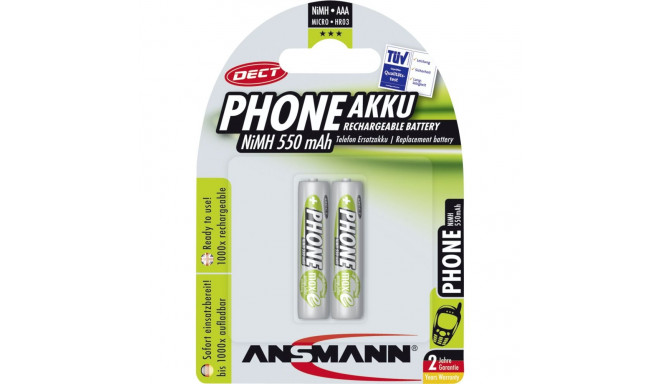 1x2 Ansmann maxE NiMH rech.bat. Micro AAA 550 mAh DECT PHONE