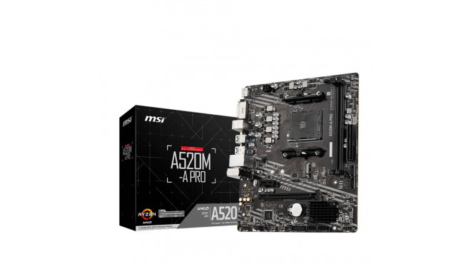 AM4 MSI A520M-A PRO mATX (M.2 port, PCIe 3.0 x 4, NVMe PCI:1 PCIe:1 RAM:4)