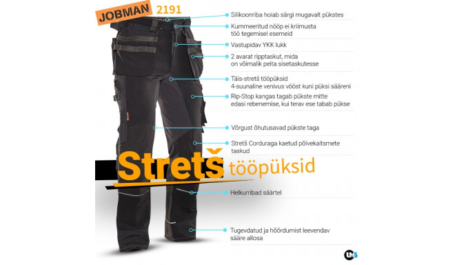 Jobman stretch vööpüksid ripptaskutega 2191 48
