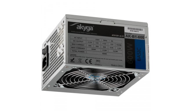 Akyga Basic ATX Power Supply 600W AK-B1-600 Fan12cm P4 3xSATA PCI-E
