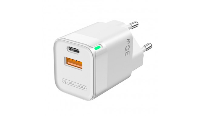 Jellico C44 Mini PD 30W QC 3.0 Nutikas Adaptivne Kiirlaadija 1x USB-C (5-20V) / USB 3A Valge