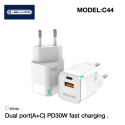 Jellico C44 Mini PD 30W QC 3.0 Nutikas Adaptivne Kiirlaadija 1x USB-C (5-20V) / USB 3A Valge