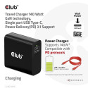 CLUB3D Travel Charger 140 Watt GaN technology, Single port USB Type-C, Power Delivery(PD) 3.1 Suppor