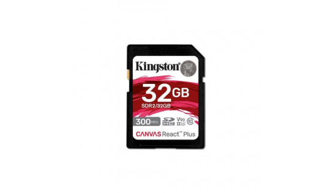 Kingston Technology 32GB Canvas React Plus SDHC UHS-II 300R/260W U3 V90 for Full HD/4K/8K