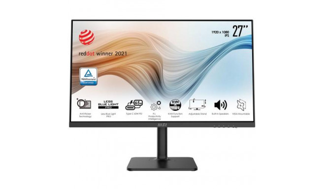 MSI Modern MD272P 27 Inch Monitor with Adjustable Stand, Full HD (1920 x 1080), 75Hz, IPS, 5ms, HDMI
