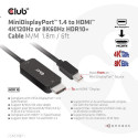 CLUB3D MiniDisplayPort 1.4 to HDMI 4K120Hz or 8K60Hz HDR10+ Cable M/M 1.8m / 6ft