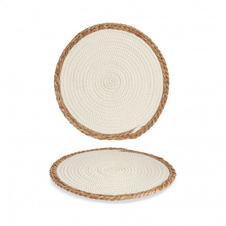 Table Mat White White/Brown Natural 35 x 1 x 35 cm