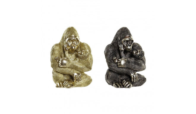 Dekoratiivkuju DKD Home Decor 22 x 23,5 x 31 cm Hõbedane Kuldne Koloniaalne Gorilla (2 Ühikut)