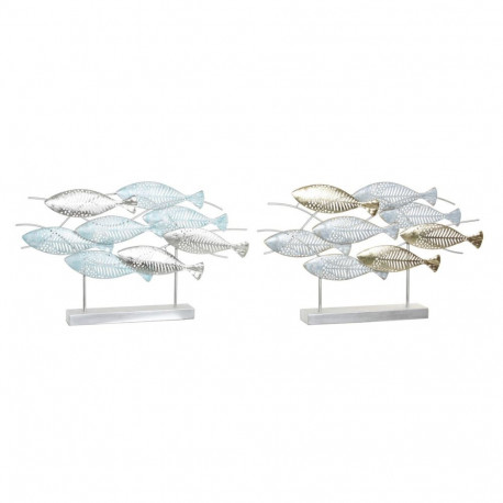 Decorative Figure DKD Home Decor 65,4 x 9 x 39,5 cm Silver Blue Golden Spirals Mediterranean (2 Unit