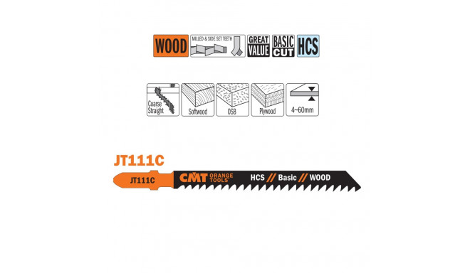 5 JIG SAW BLADES HCS 100x3x8TPI (WOOD/STRAIGHT/COARSE)