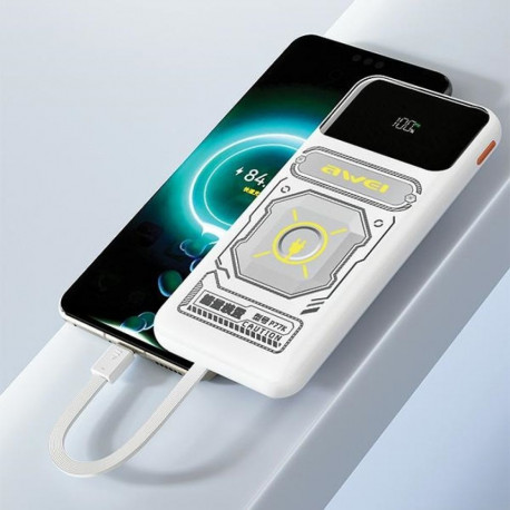 AWEI PowerBank with built-in Lightning/USB-C cable P77K 10000mAh black/black 22.5W