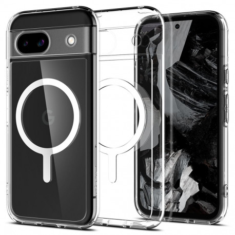 Kaitseümbris Ultra Hybrid (MagFit), Google Pixel 8a, läbipaistev valge MagSafe ringiga, Spigen