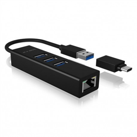 ICY BOX USB-jaotur IB-HUB1419-LAN USB 3.2 Gen 1 (3.1 Gen 1) Type-A, must