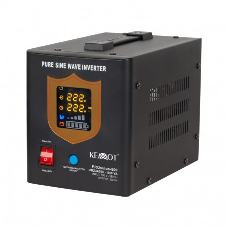 KEMOT ups PROsinus-800 puhas siinusväljundiga ja laadimisfunktsiooniga 12V 230V 800VA/500W, must