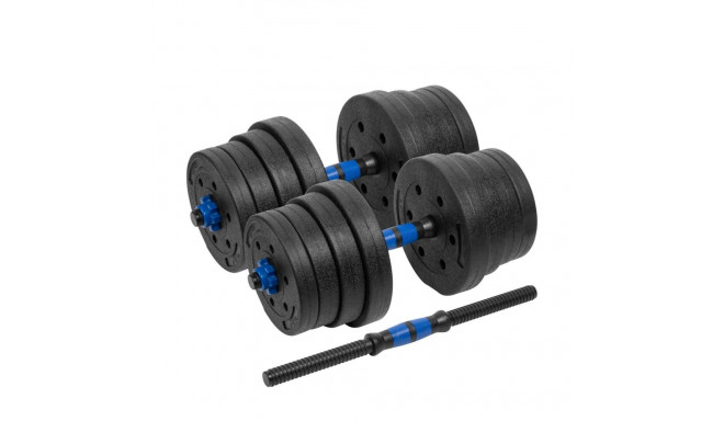 Adjustable bitumen dumbbells with connector 2x15kg REBEL ACTIVE