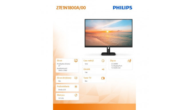 Display 27E1N1800A 27-inch IPS 4K HDMIx2 DP Speakers