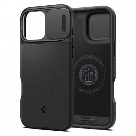 Kaitseümbris Optik Armor (MagFit), Apple iPhone 16 Pro, must, kaamera kattega, MagSafe, Spigen