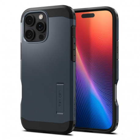 Kaitseümbris Tough Armor AI (MagFit), Apple iPhone 16 Pro, sinakashall, tugijalaga, MagSafe, Spigen