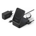 Anker MagGo Magnetic Wireless Charger (Qi 2.0, 15W), Foldable 3-in-1 with Charger Bundle, Black | An