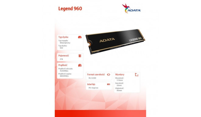 SSD drive Legend 960 2TB PCIe 4x4 7.4/6.8 GB/s M2