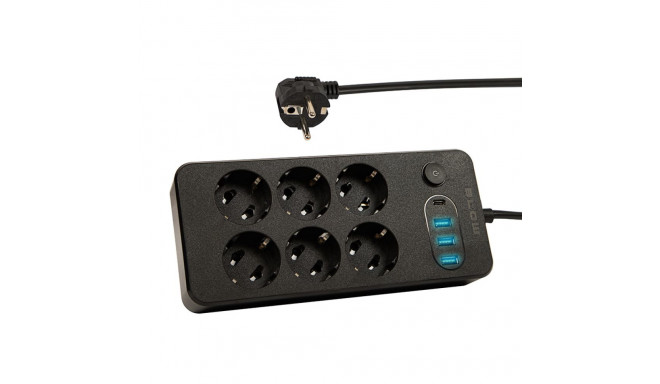 98-210# Przedłużacz sieciowy ps-620 6-gniazd 3xusb 1xusb-c 2m czarny 3x1mm