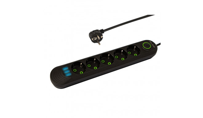 98-227# Võrgu pikendusjuhe ps-530 5-pesa 3xusb 3m must 2x1mm