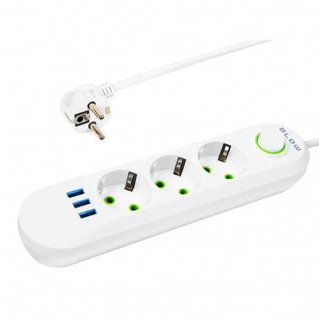 98-218# ps-350 võrgupikendus 3-pesa 3xusb 5m valge 2x1mm