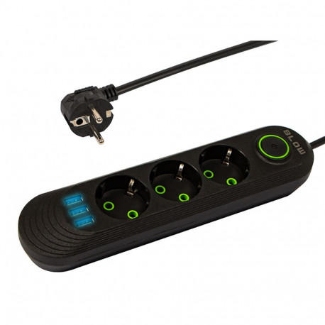 98-215# võrgupikendus ps-350 3-pesa 3xusb 5m must 3x1mm