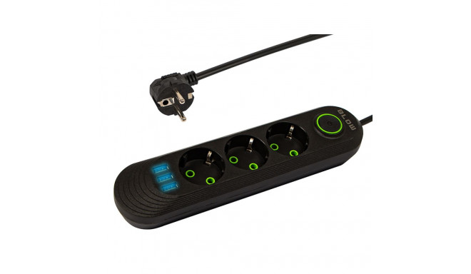 98-214# Przedłużacz sieciowy ps-330 3-gniazda 3xusb 3m czarny 3x1mm