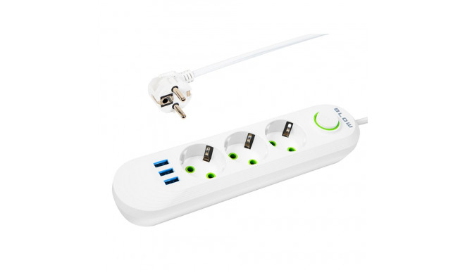 98-217# Przedłużacz sieciowy ps-330 3-gniazda 3xusb 3m biały 3x1mm