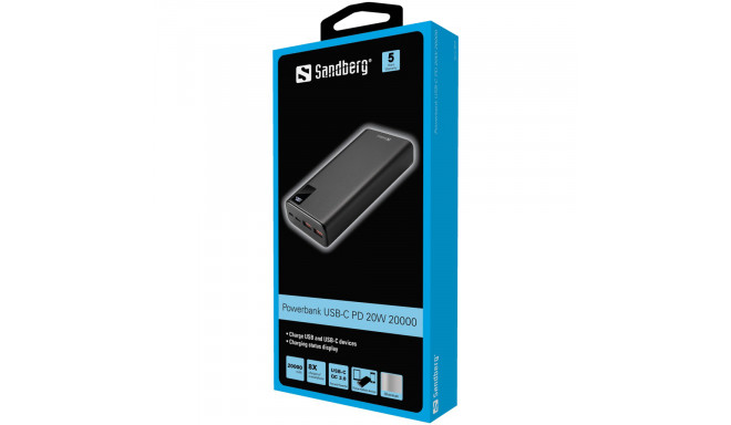 Išorinė baterija SANDBERG Powerbank USB-C PD 20W 20000