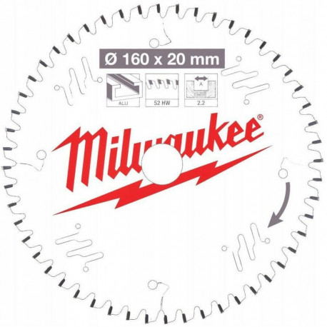 Milwaukee ketassae tera 160x20x2.2x52z TF alumiinium
