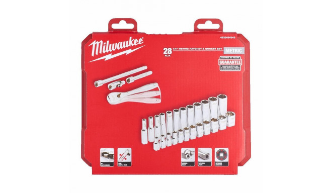 MILWAUKEE SOCKET SET 28 pcs. 1/4" RATCHET