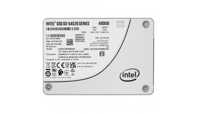 SSD Solidigm (Intel) S4520 480GB SATA 2.5" SSDSCKKB480GZ01 (DWPD up to 3)