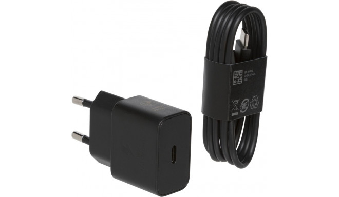 Samsung 25W USB-C GaN seinalaadija ja USB-C–USB-C-kaabel, must
