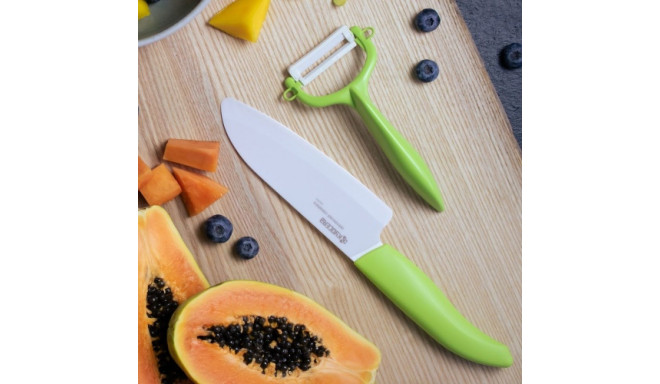 Kyocera FK140CP10NGR SANTOKU KNIFE & PEELER Set, knife (14 cm blade) and peeler, Green