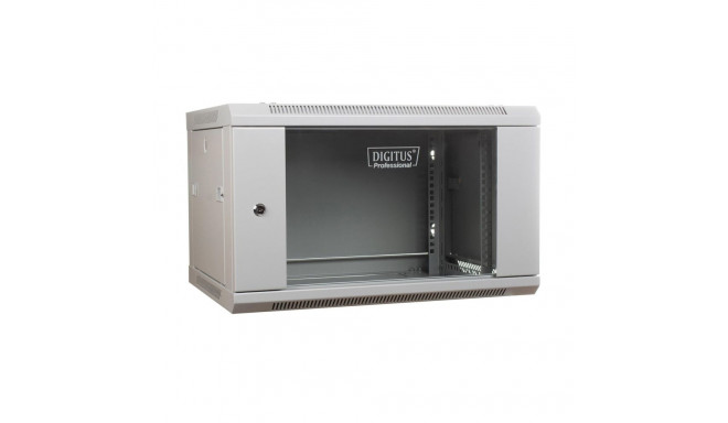 Wall-mounted network cabinet 19" 6U rack 600x450, door glass, gray, unfolded, not folded, 60kg