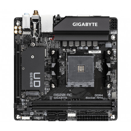 GIGABYTE emaplaat A520I AC toetab AMD Ryzen 5000 Series AM4 protsessoreid 6-faasiline digitaalne VRM