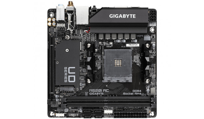 GIGABYTE A520I AC emaplaat - toetab AMD Ryzen 5000 seeria AM4 protsessoreid, 6-faasiline digitaalne 