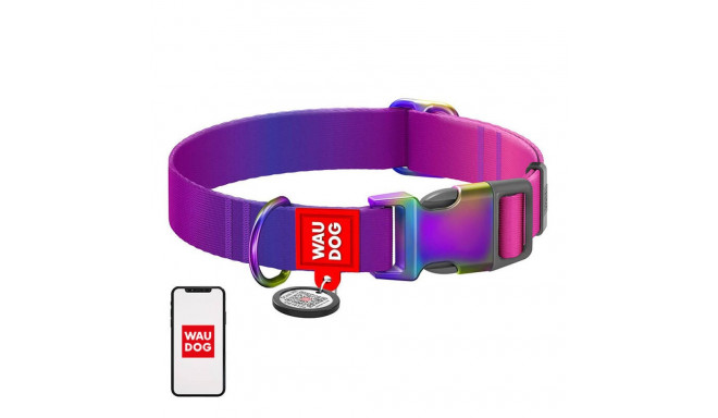 Nylon dog collar with QR code WAUDOG 15 mm wide, 25-35 cm long purple